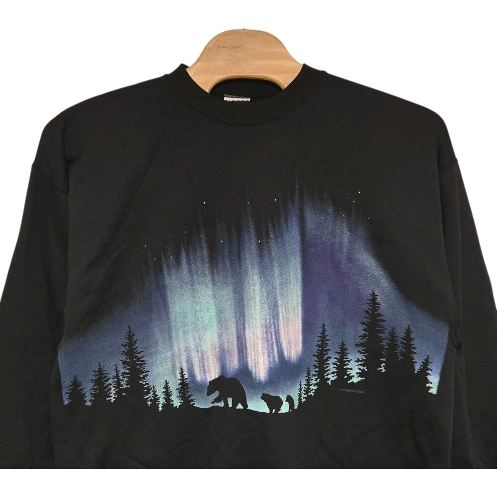Vintage 90’s Nature Bear Northern Lights Sweater Crewneck Size XXL Wraparound